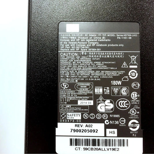 180W 19V 9.5A 7.4*5.0mm Laptop AC Adapter 397804-001 fit for HP Laptop PC