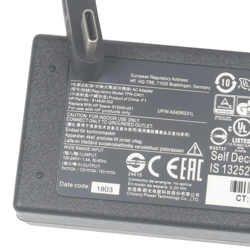 New for HP 45W USB Type-C AC Adapter for ZBook 14u G5 934739-850 860210-850