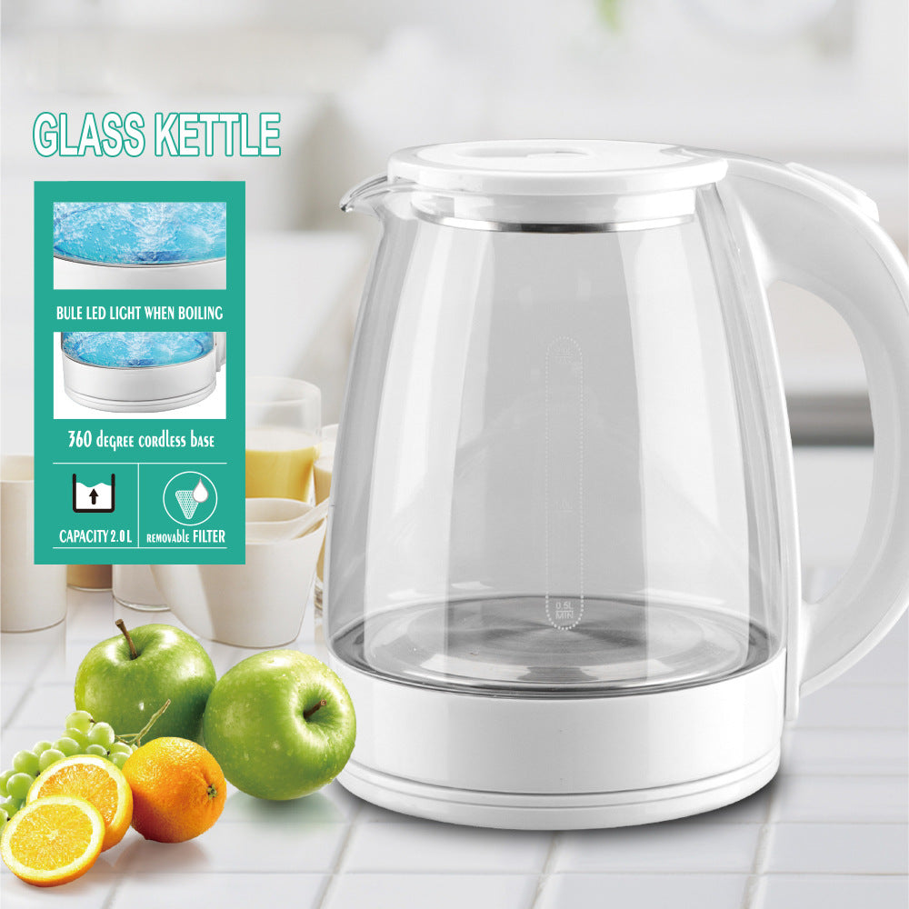 European 220V high boron glass blue light electric kettle household tea maker flower teapot frying medicine pot small office