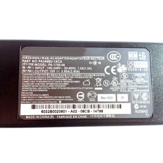Battery Charger 19V 3.95A fit for TOSHIBA V85 R33030 ADP-75SB PA-3715E-1AC3