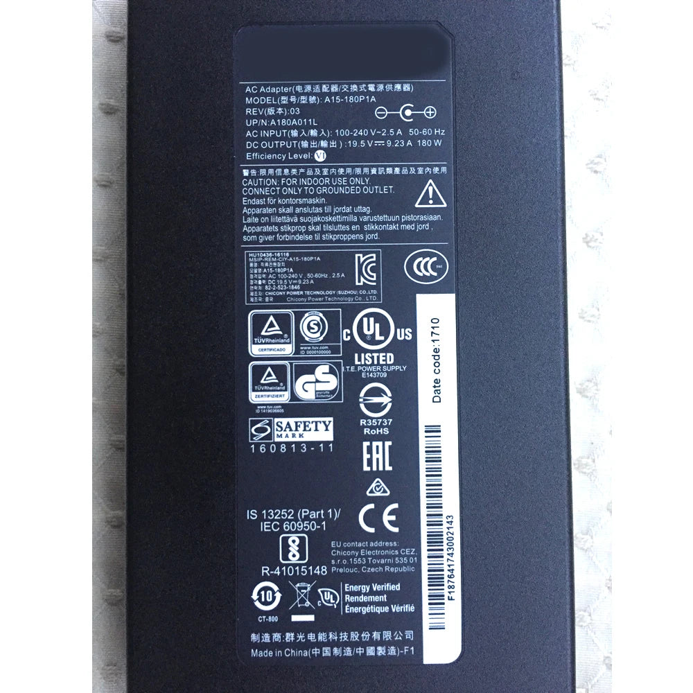 Chicony 180W 19.5V AC Adapter for Gigabyte Aero 15X v8-BK4 Laptop