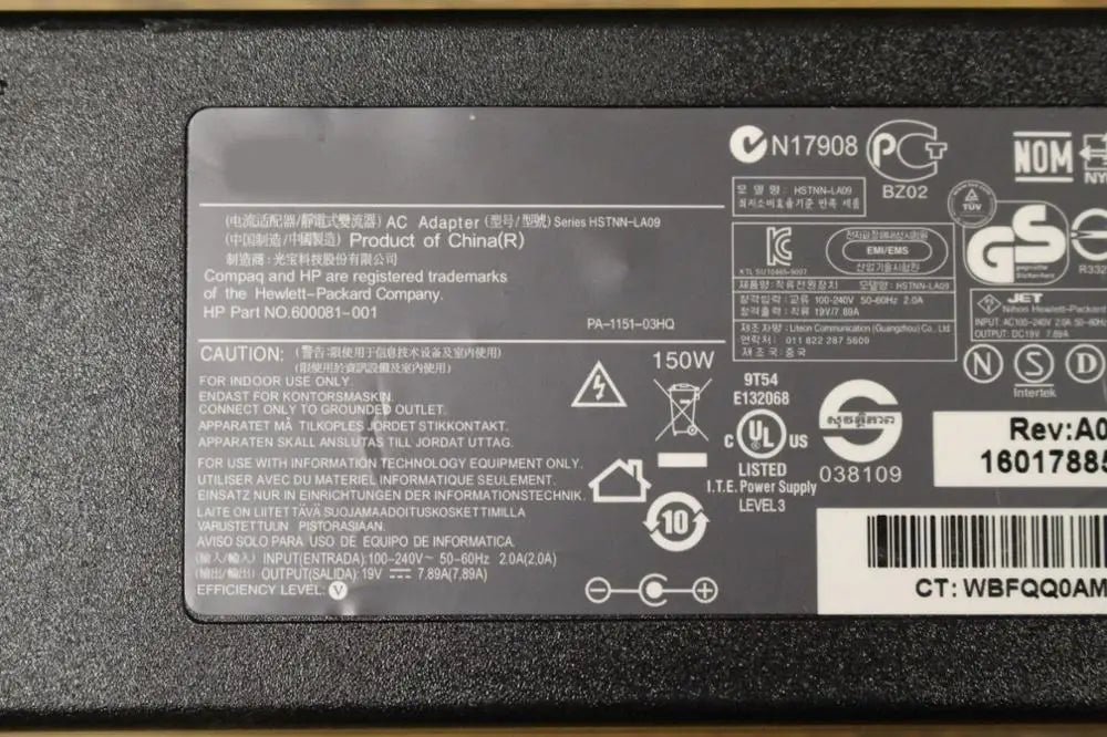 Fit for HP HSTNN-LA09 Touchsmart 600 Desktop Series 150W 19.0V 7.89A 3-Prong AC Power Adapter 585010-001
