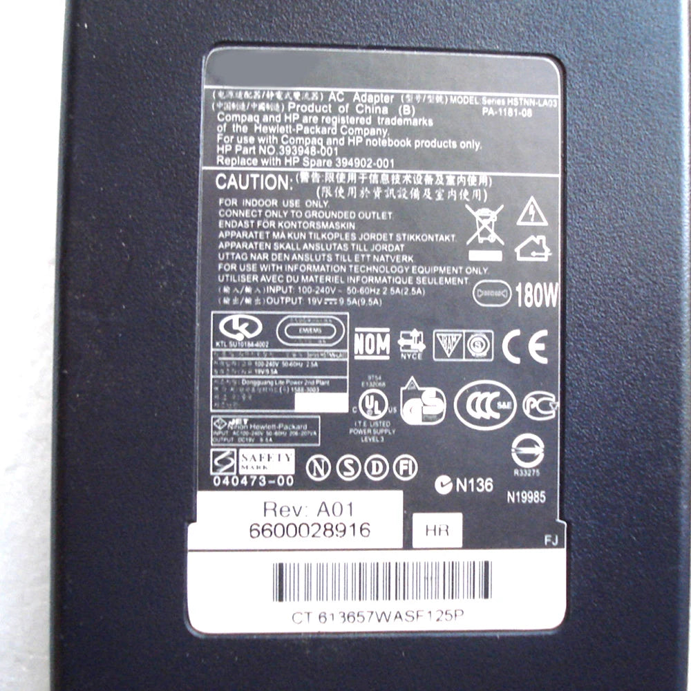 Fit for HP PA-1181-08 394902-001 AC Adapter Pavilion ZD8000 X6000 19V 9.5A