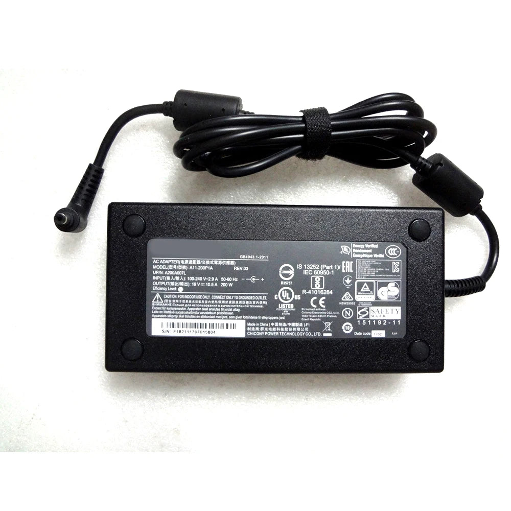 For Clevo P670HP6-G A11-200P1A Chicony 200W 19V 10.5A AC/DC Adapter