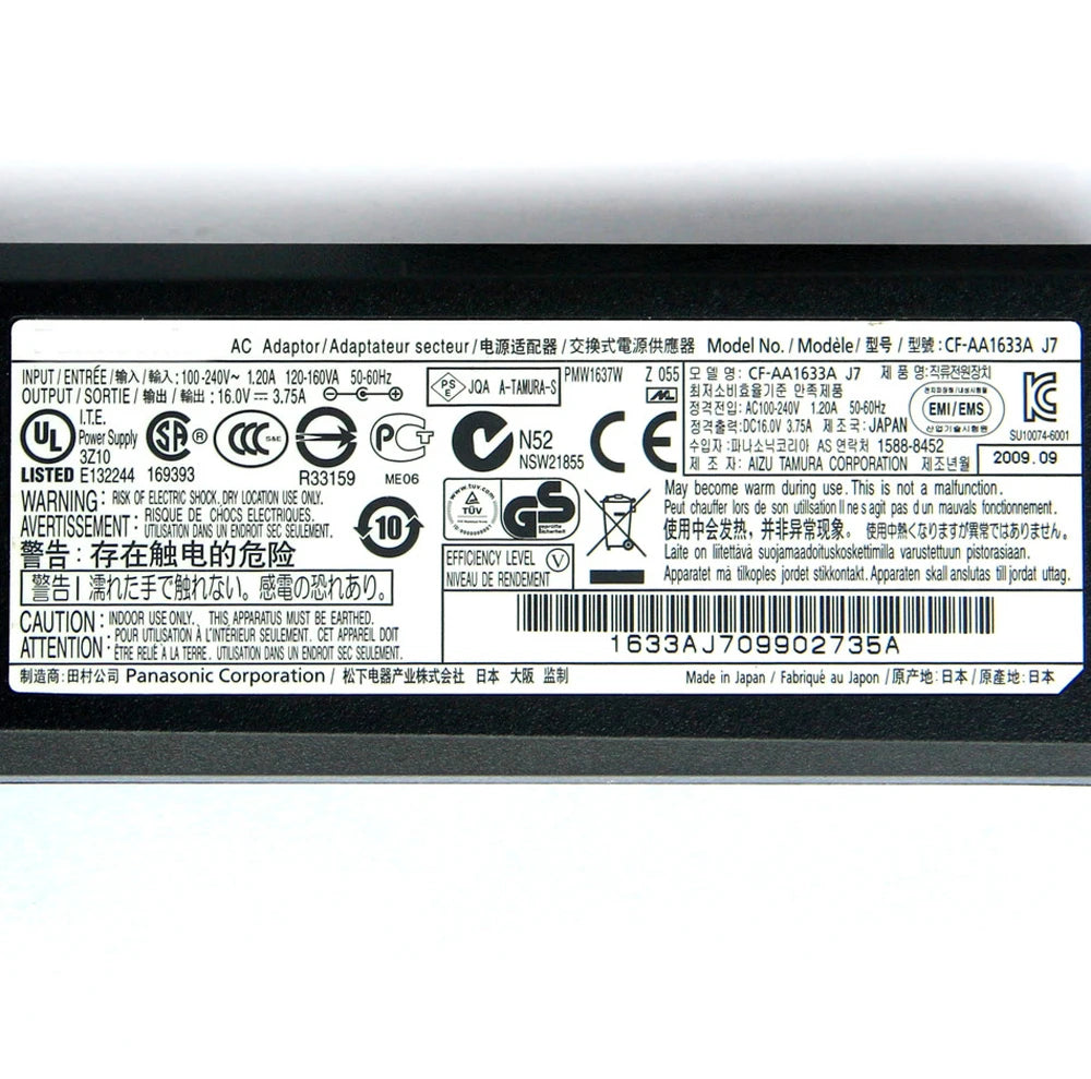 For Panasonic AC Adapter CF-AA6372B 16V 3.75A 60W SED70N2-16.0A for ToughBook