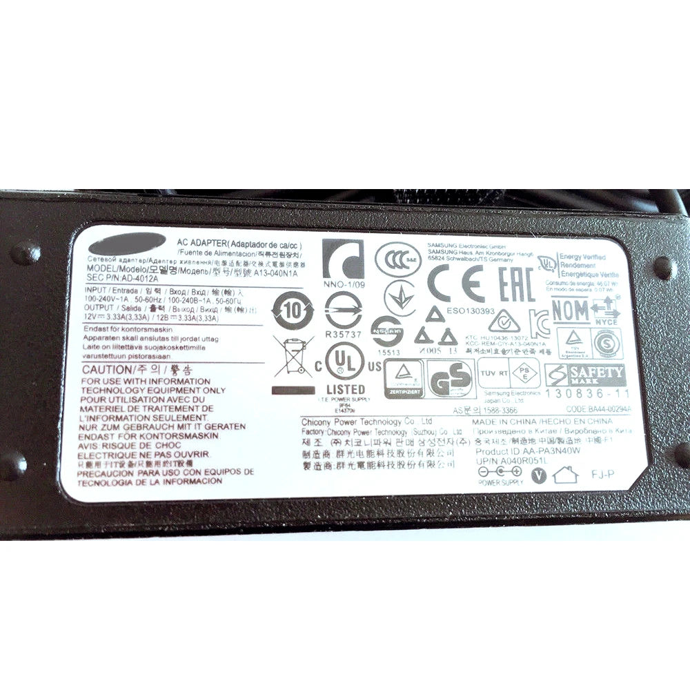 For Samsung 40W 12V 3.33A Charger ATIV Smart PC XE500T1C-HA1US Tablet
