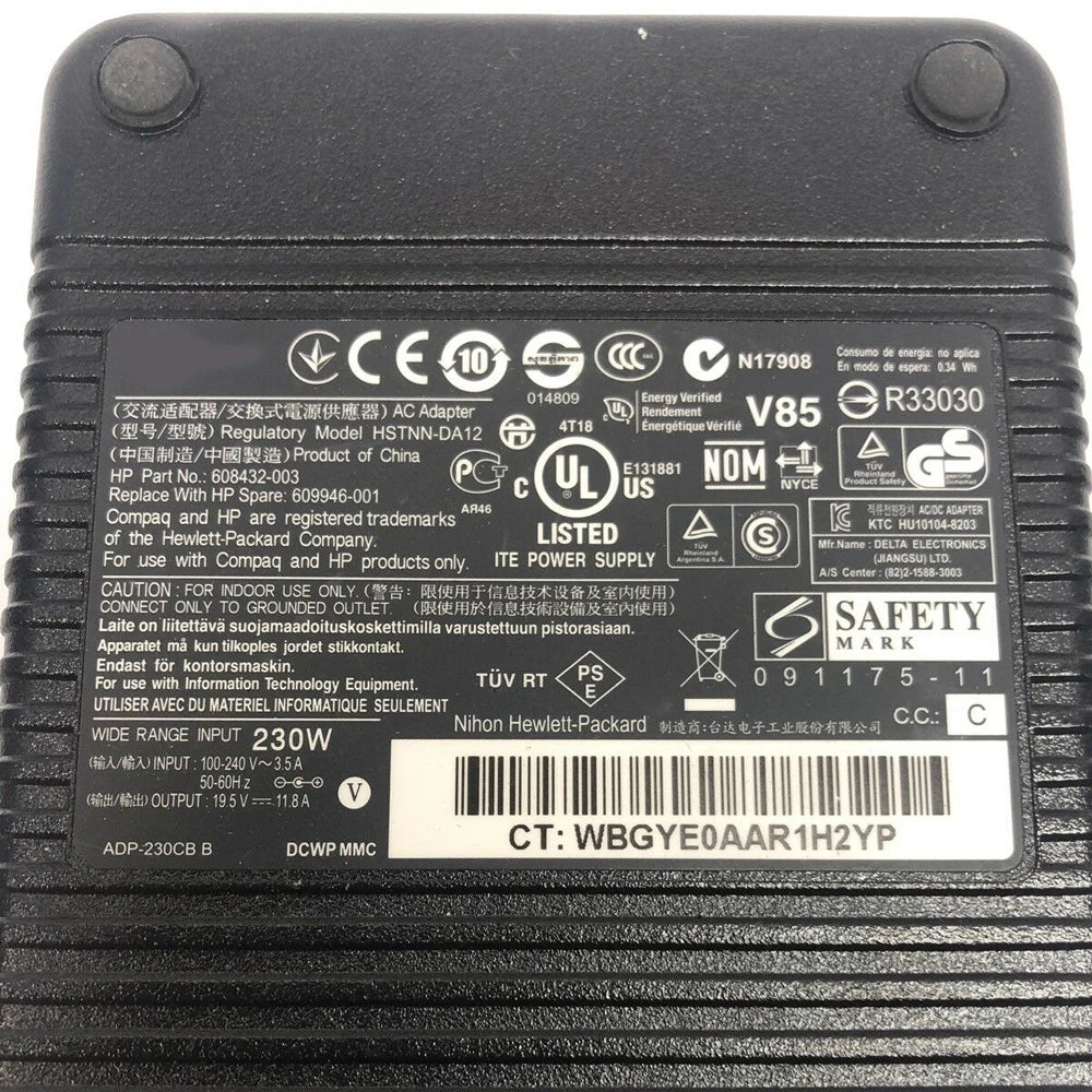 New  19.5V 11.8A 608432-003 230W AC Adapter fit for HP HSTNN-DA12 ADP-230CB B