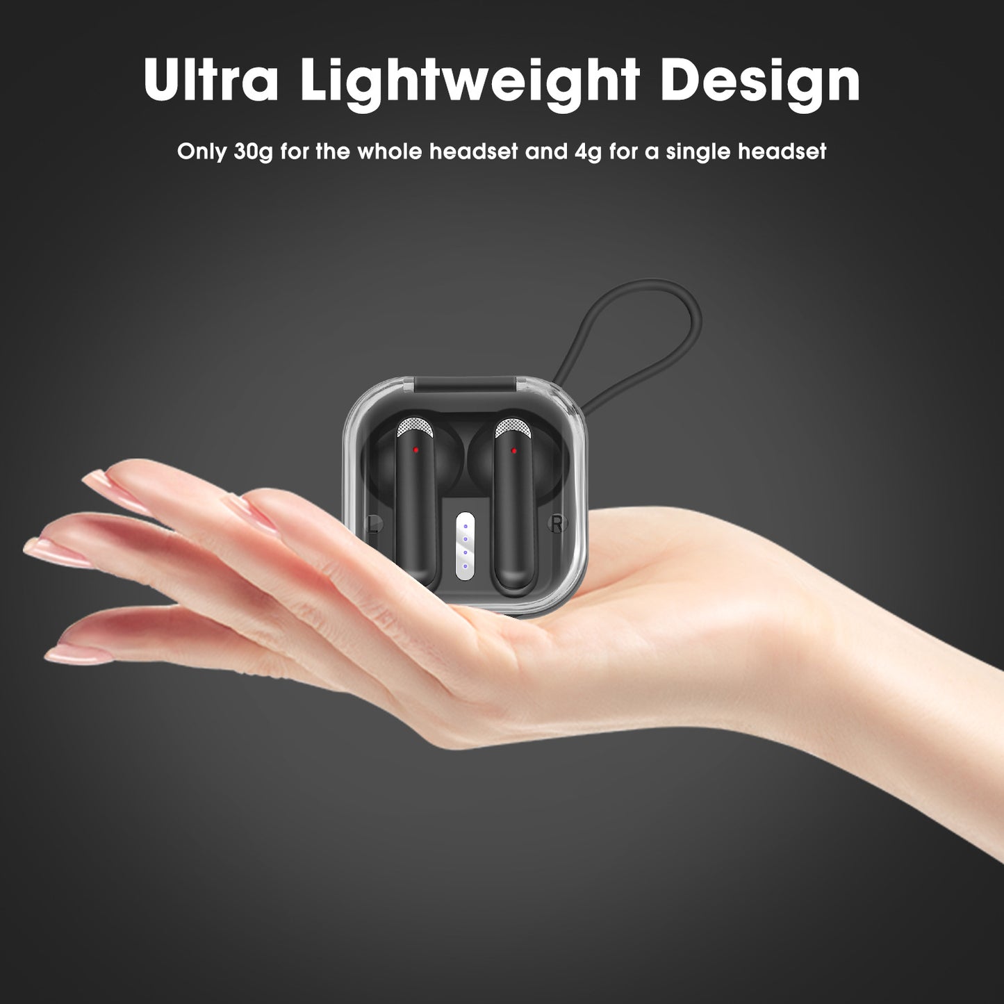 AKZ-S21 Sports Earphones Mini Transparent Shell Bluetooth Earphones TWS Lightweight Running Type-c Charging Port