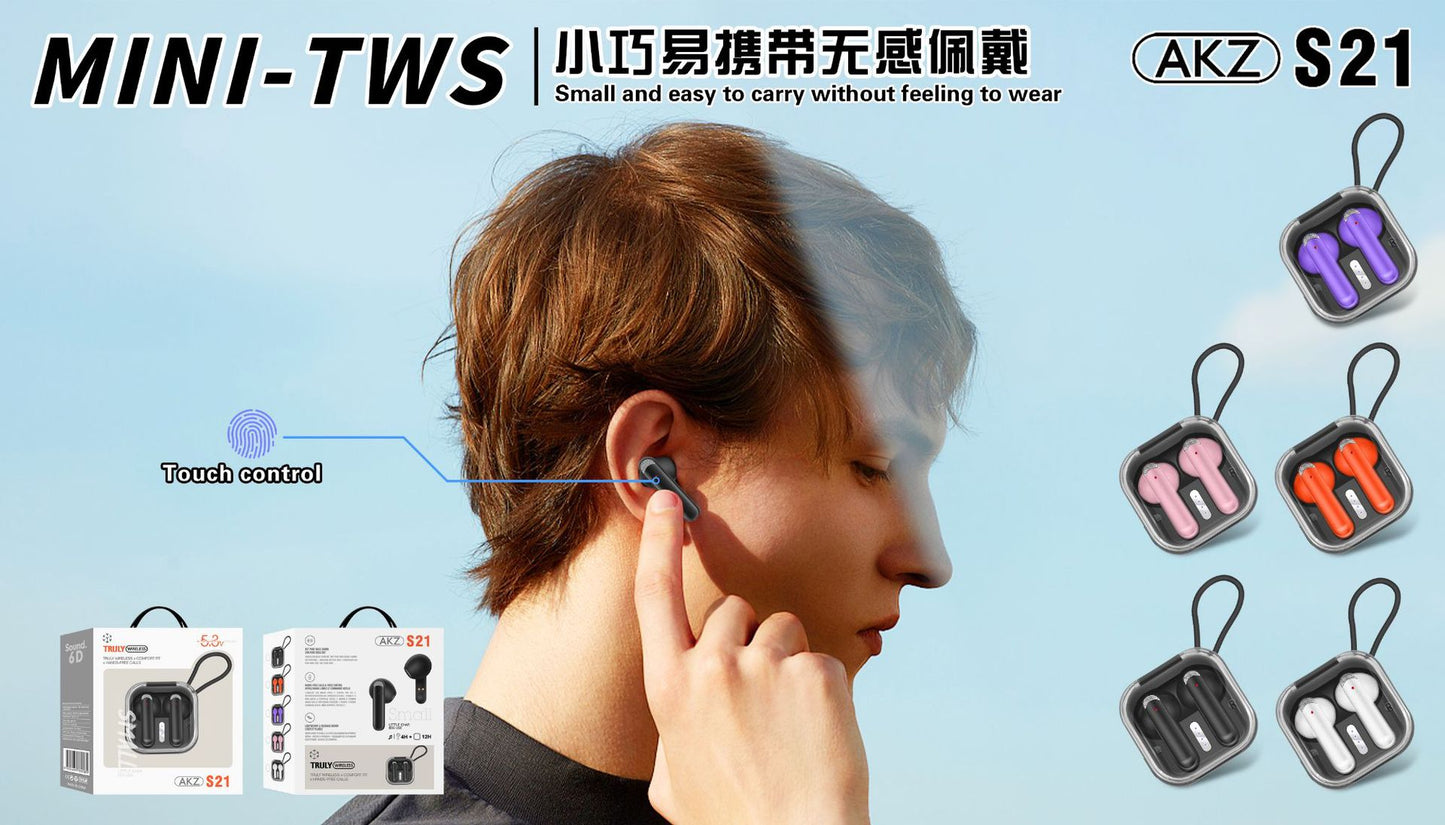 AKZ-S21 Sports Earphones Mini Transparent Shell Bluetooth Earphones TWS Lightweight Running Type-c Charging Port