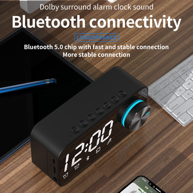 Bluetooth speaker, subwoofer, portable small stereo, mini clock, outdoor home dual alarm clock, large volume