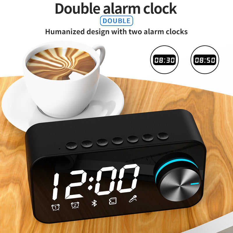 Bluetooth speaker, subwoofer, portable small stereo, mini clock, outdoor home dual alarm clock, large volume
