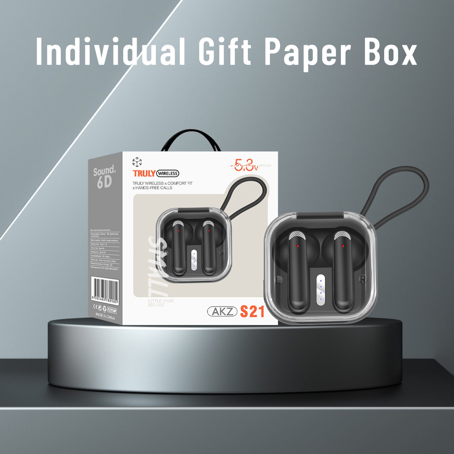 AKZ-S21 Sports Earphones Mini Transparent Shell Bluetooth Earphones TWS Lightweight Running Type-c Charging Port