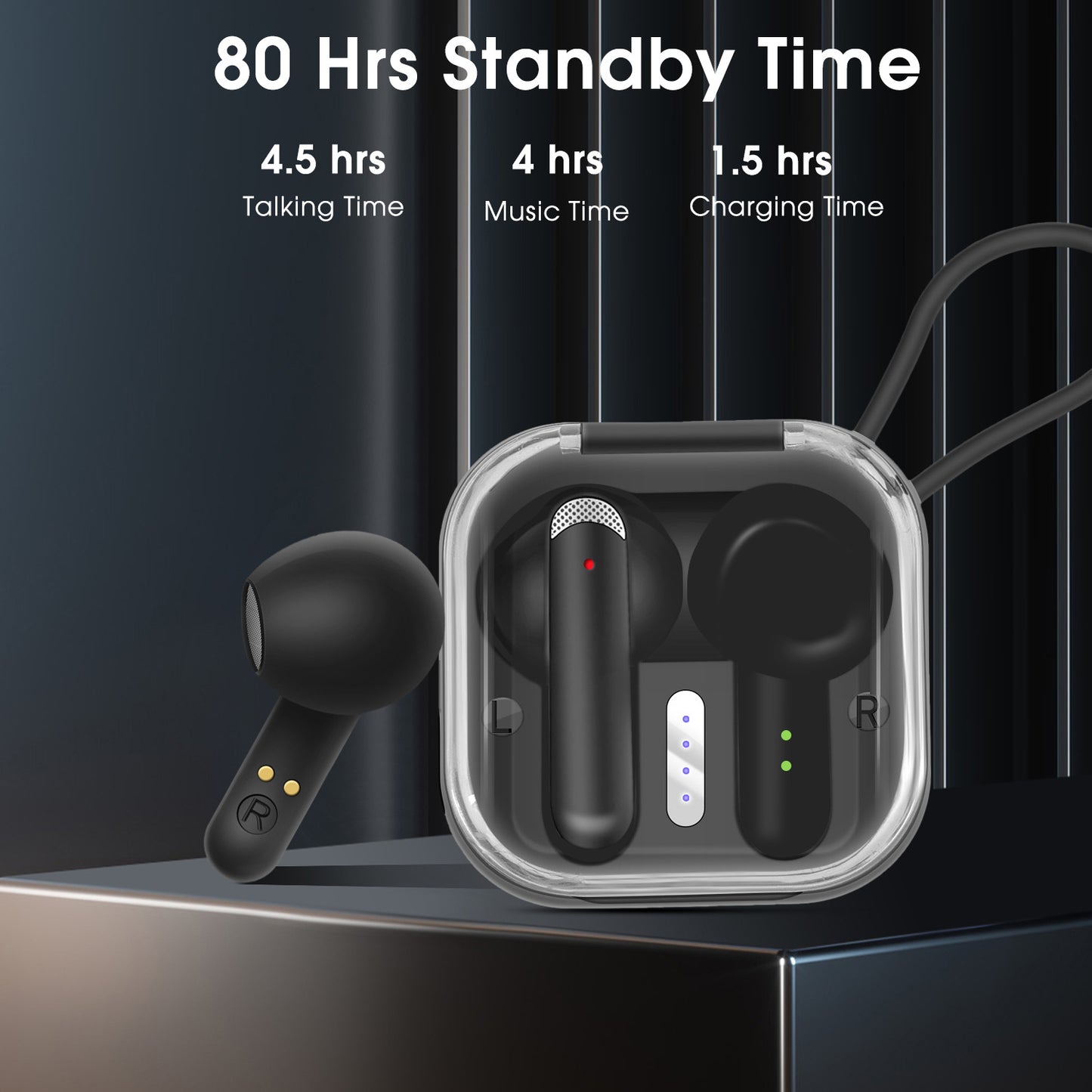 AKZ-S21 Sports Earphones Mini Transparent Shell Bluetooth Earphones TWS Lightweight Running Type-c Charging Port