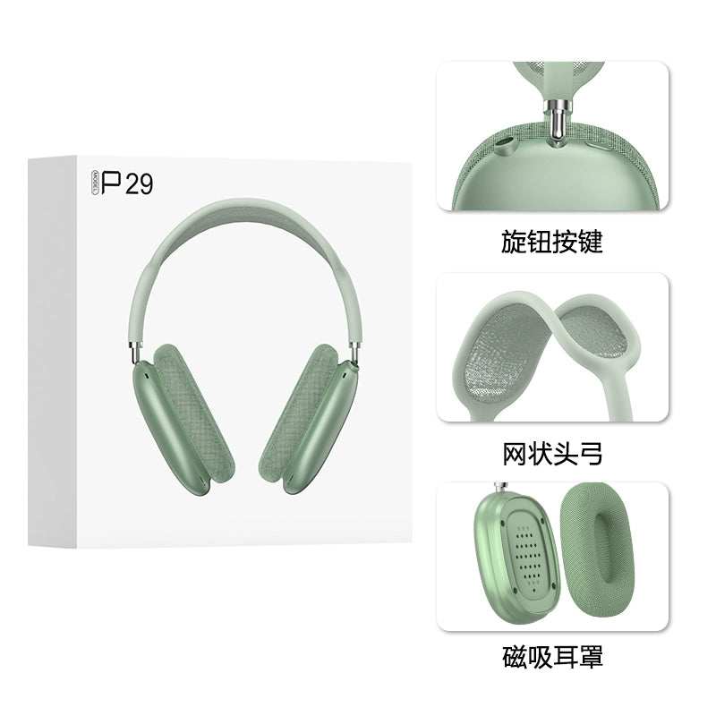 P29MAX Wireless Headset Bluetooth Headset Wired Extra Long Battery Life Type-C Headset, Magnetic Earmuffs Mesh Head Arch Knob Button