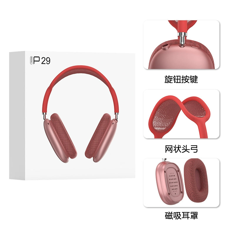 P29MAX Wireless Headset Bluetooth Headset Wired Extra Long Battery Life Type-C Headset, Magnetic Earmuffs Mesh Head Arch Knob Button