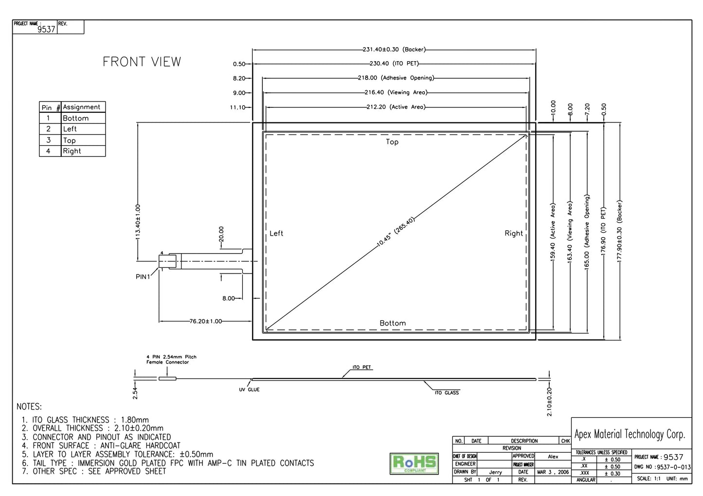 AMT9537 91-09537-000 4-wire touch screen 10.4 inch