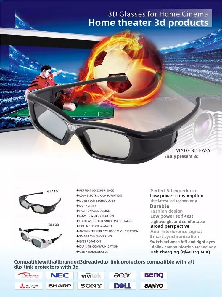 Suitable for GetD G410 DLP Active Shutter 3D Glasses BenQ Extreme Rice Nut Lixun Acer Projector
