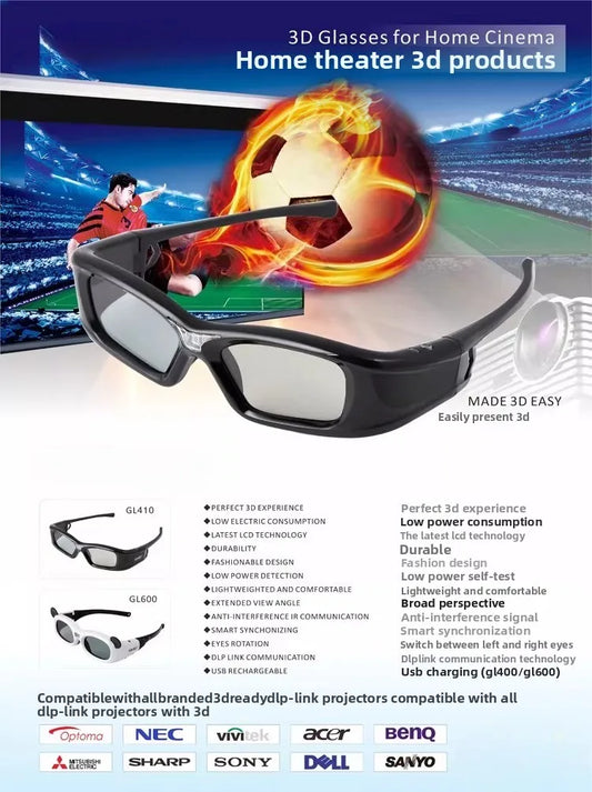 Suitable for GetD G410 DLP Active Shutter 3D Glasses BenQ Extreme Rice Nut Lixun Acer Projector