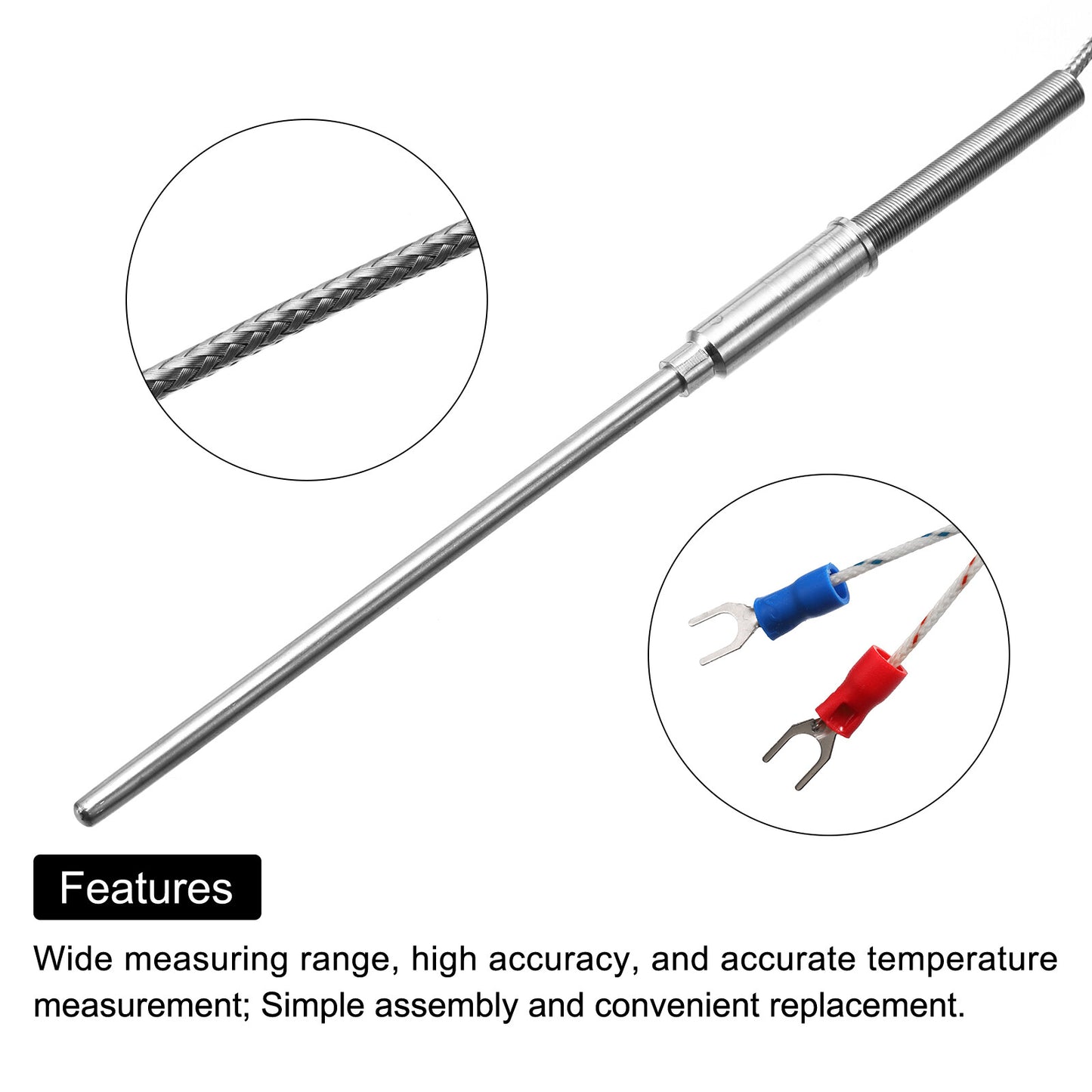 K Type Thermocouple Temperature Sensor Probe 4x100mm 6.6ft Wire