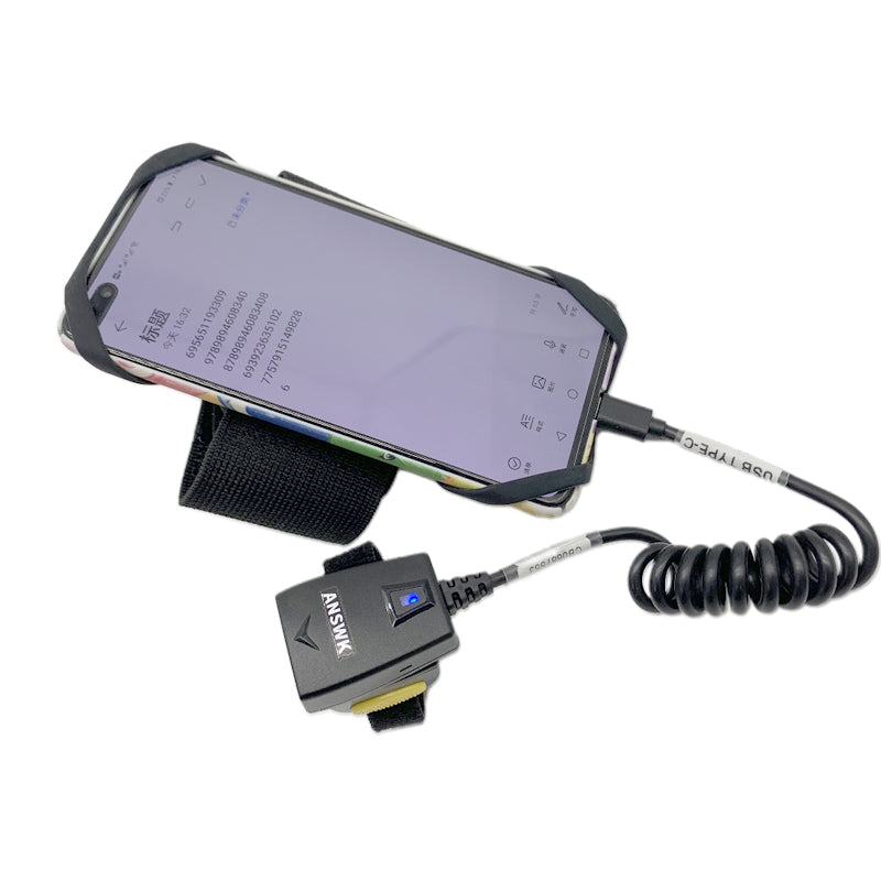 ANSWK 2D qr code imaging omni-directional qr code  portable ergonomic  mini corded single finger wearable ring barcode scanner