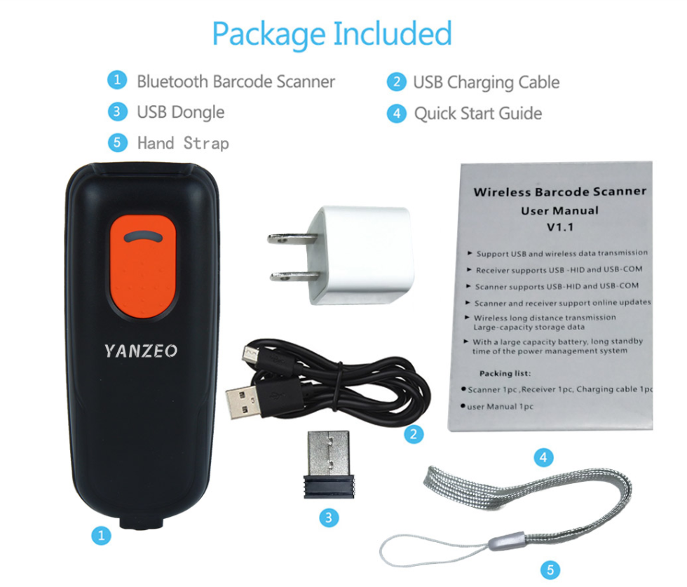 Free shipping Mini 1D/2D wireless bluetooth bar code scanner laser portable reader is suitable for USB interface