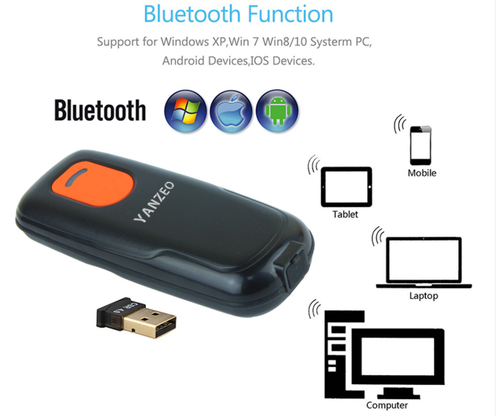 Free shipping Mini 1D/2D wireless bluetooth bar code scanner laser portable reader is suitable for USB interface
