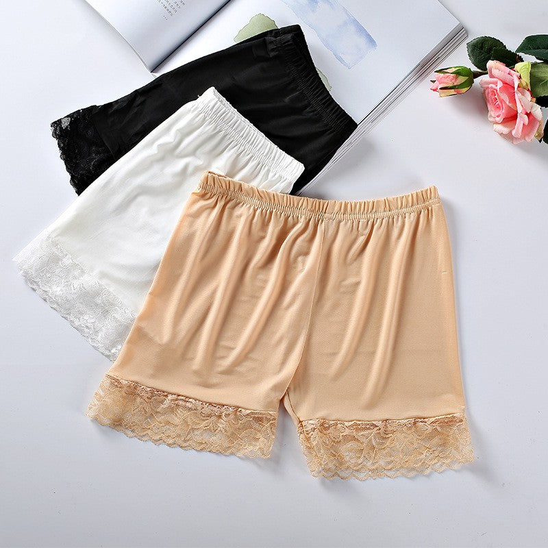 Ice silk seamless safety pants Anti-light three-leg pants Lace leggings women
