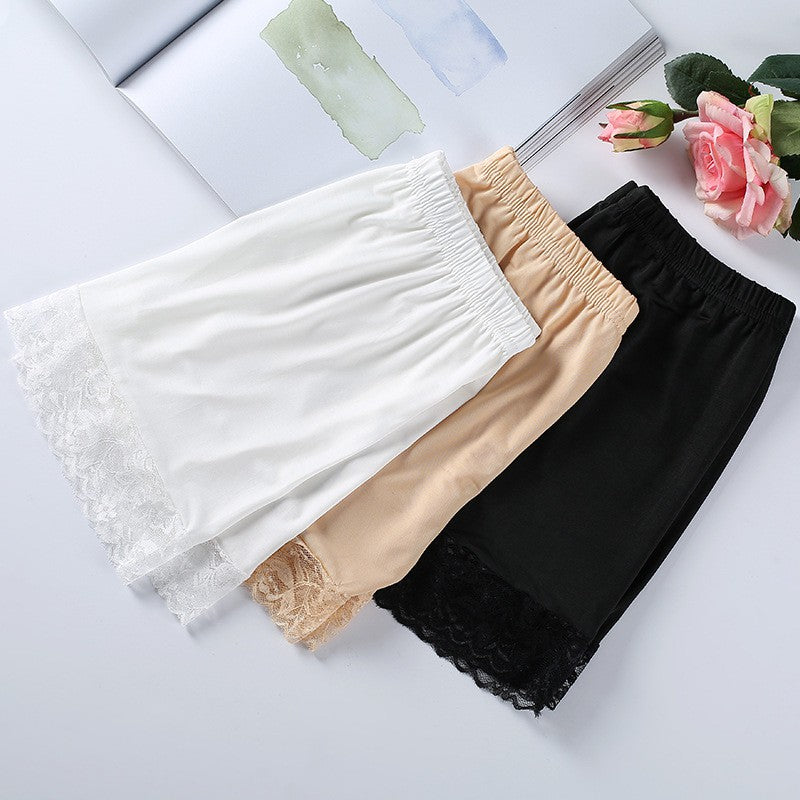 Ice silk seamless safety pants Anti-light three-leg pants Lace leggings women